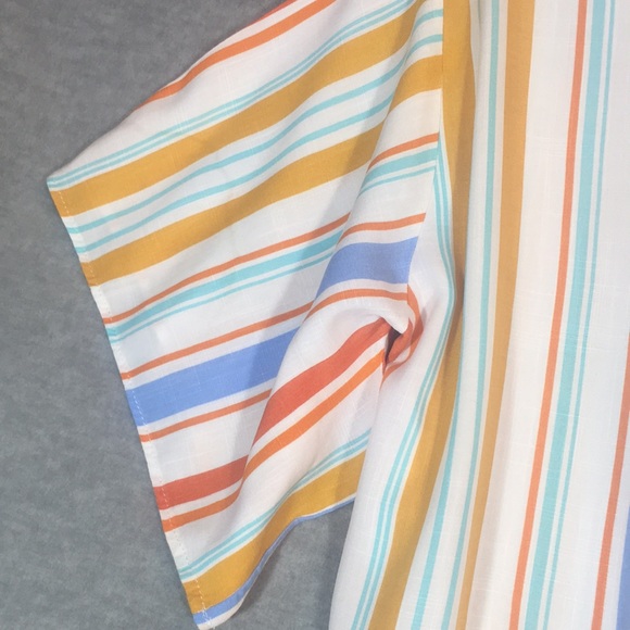 JODIFL Oversized Relaxed Fit Boxy V-Neck Tie Front Soft Comfy Summer Striped Top - Picture 8 of 13